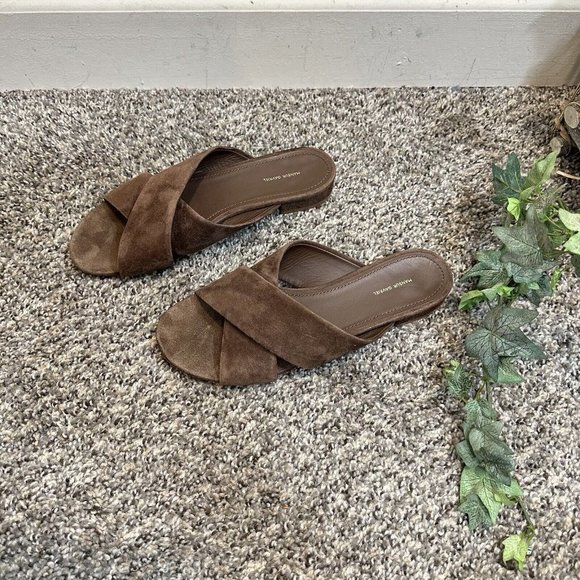 Mansur Gavriel 40mm Crisscross Strap Flat Sandals Brown Suede Size 38 US 8 New - Picture 1 of 7